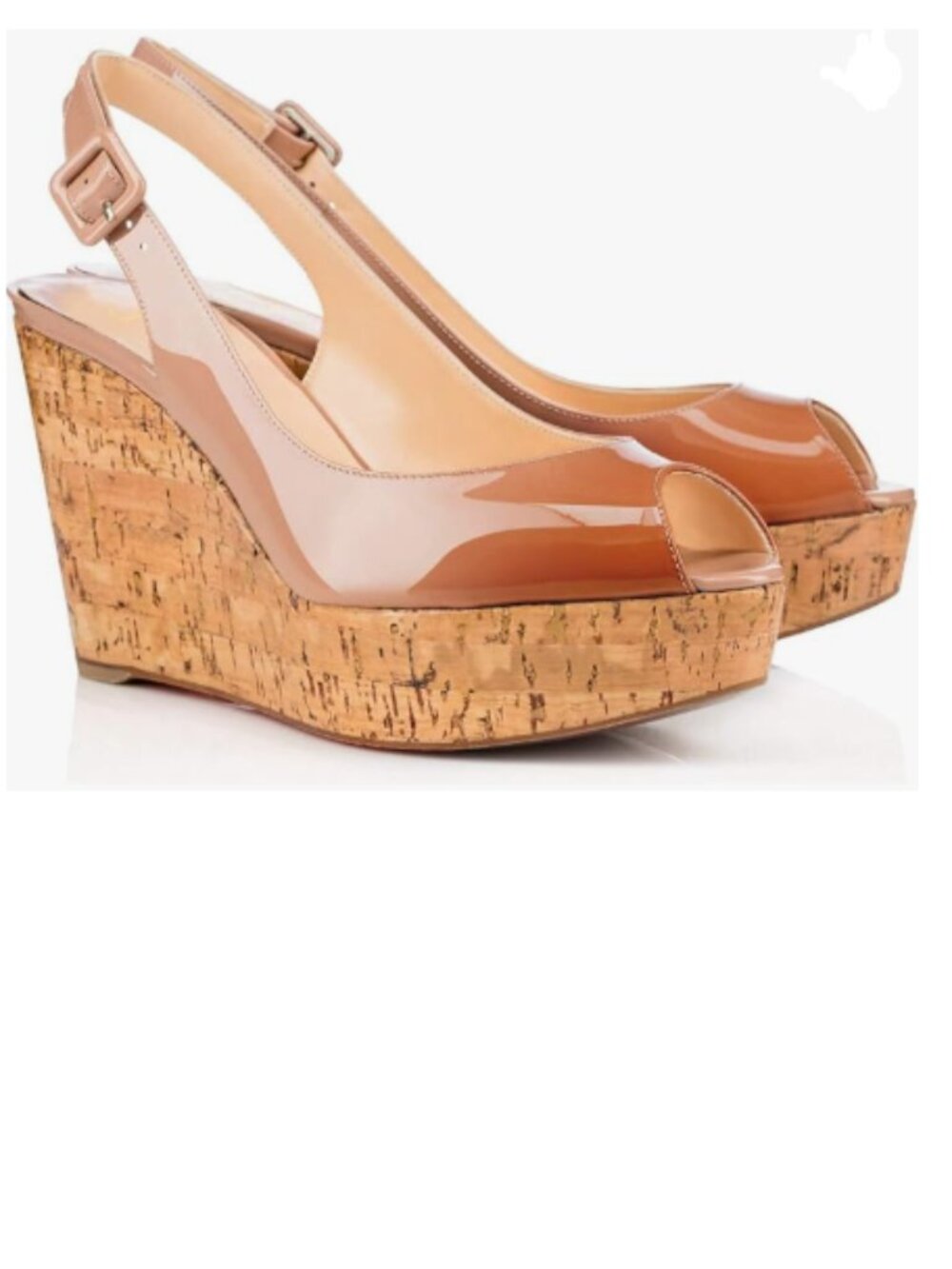 FOWT Brown Nude Burnished Patent Leather Platform Black Wedges Open Toe Sandals